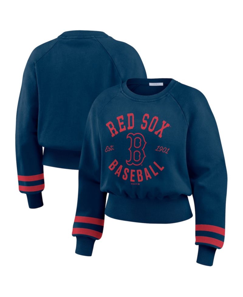 Women's Navy Boston Red Sox Vintage Washed Cropped Pullover Sweatshirt
