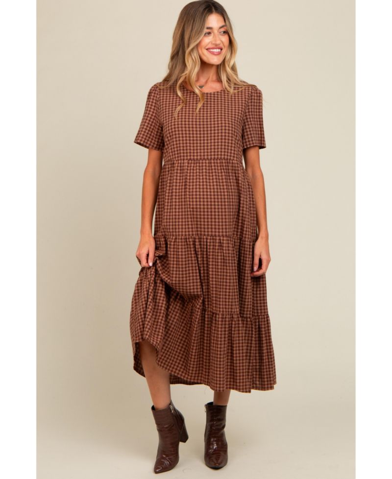 Women's Gingham Tiered Midi Dress