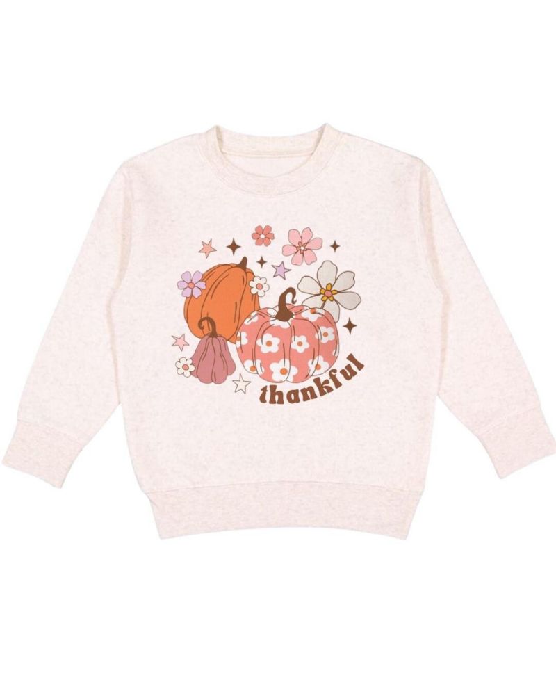 Little and Big Girls Thankful Pumpkin Daisy Thanksgiving Sweatshirt