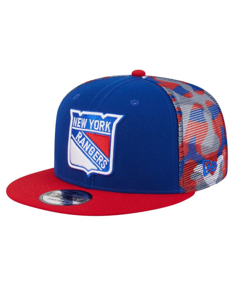 Men's Blue/Red New York Rangers Camo Meshback 9FIFTY Snapback Hat