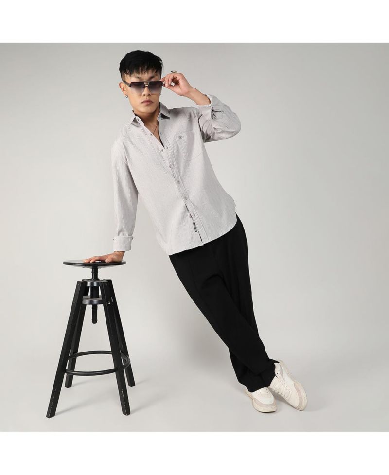 Men's Greige Textured Ruched Shirt