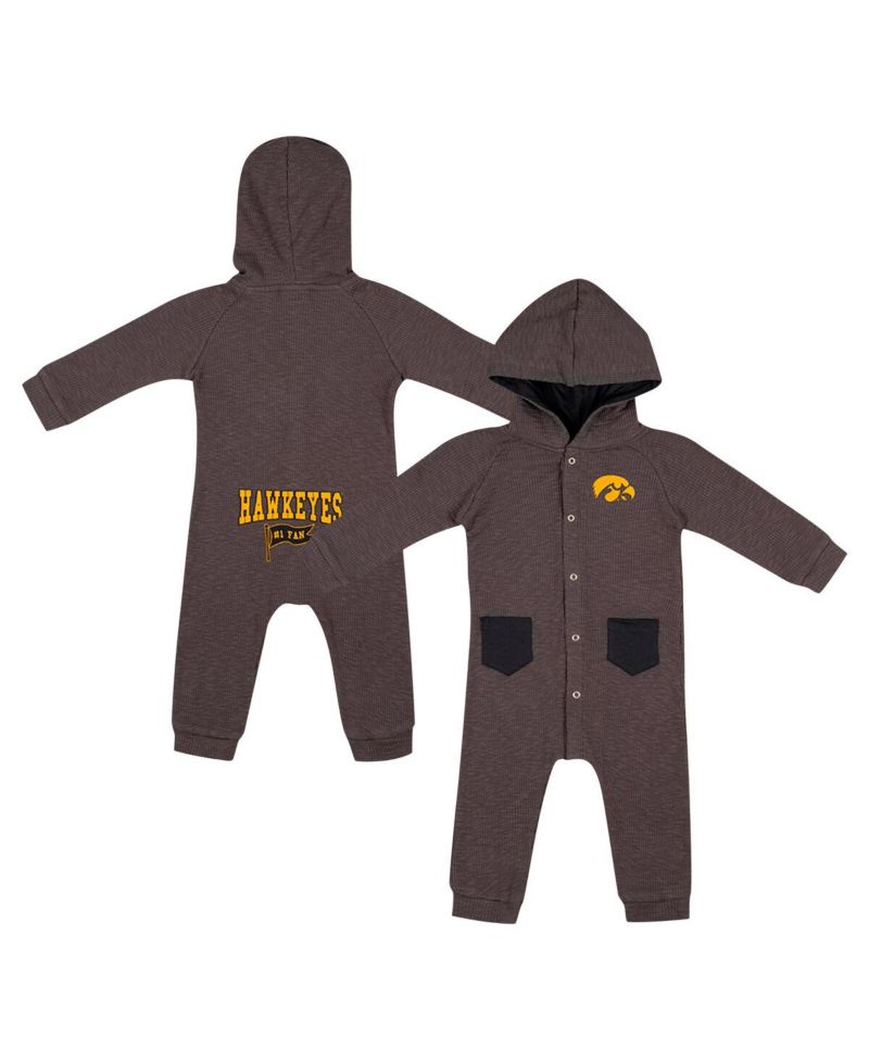 Baby Boys and Girls Charcoal Iowa Hawkeyes Zando-Zan Waffle Full-Snap Hooded Romper