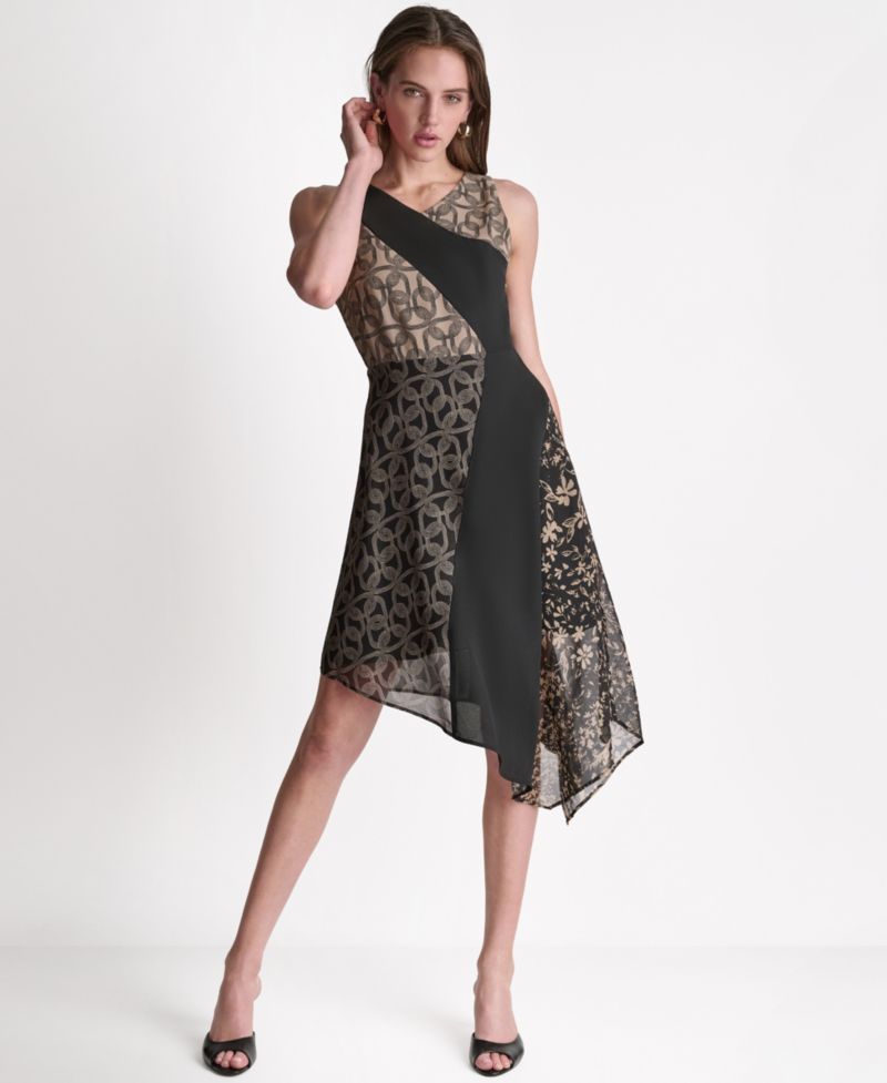 Women's Printed Faux Wrap Sleeveless Dress