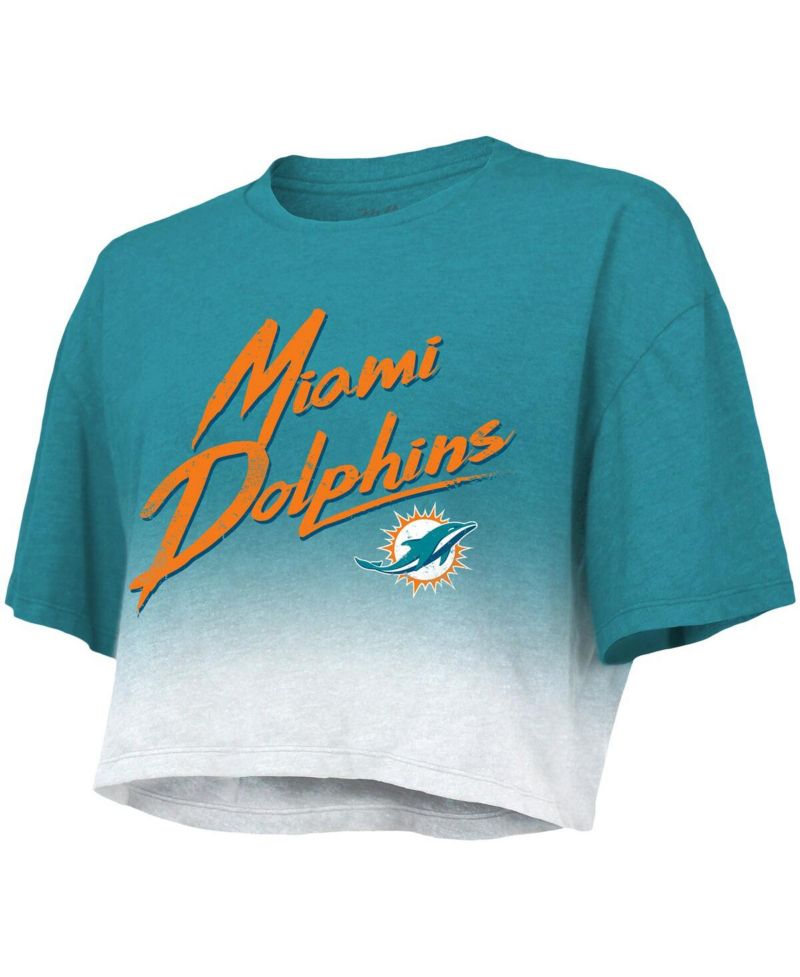 Women's Threads Tua Tagovailoa Aqua, White Miami Dolphins Drip-Dye Player Name and Number Tri-Blend Crop T-shirt