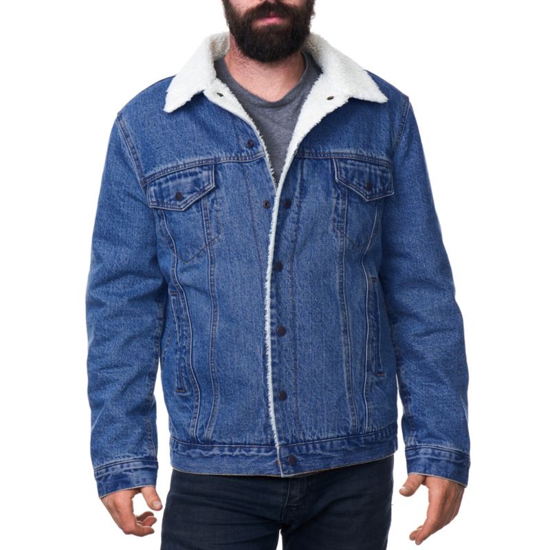 Men's Sherpa Lined Denim Jacket Classic Button Up Jean Trucker Coat