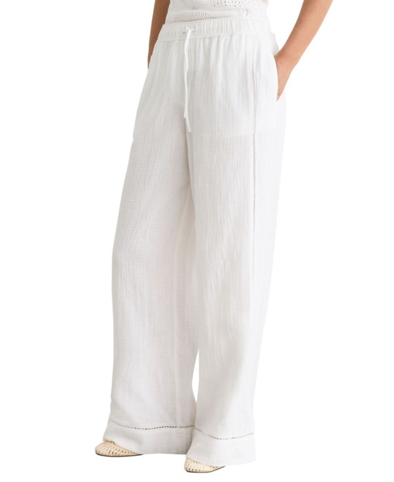 Women's Rue Cotton Cheesecloth Wide-Leg Drawstring Ladder-Stitch Pants