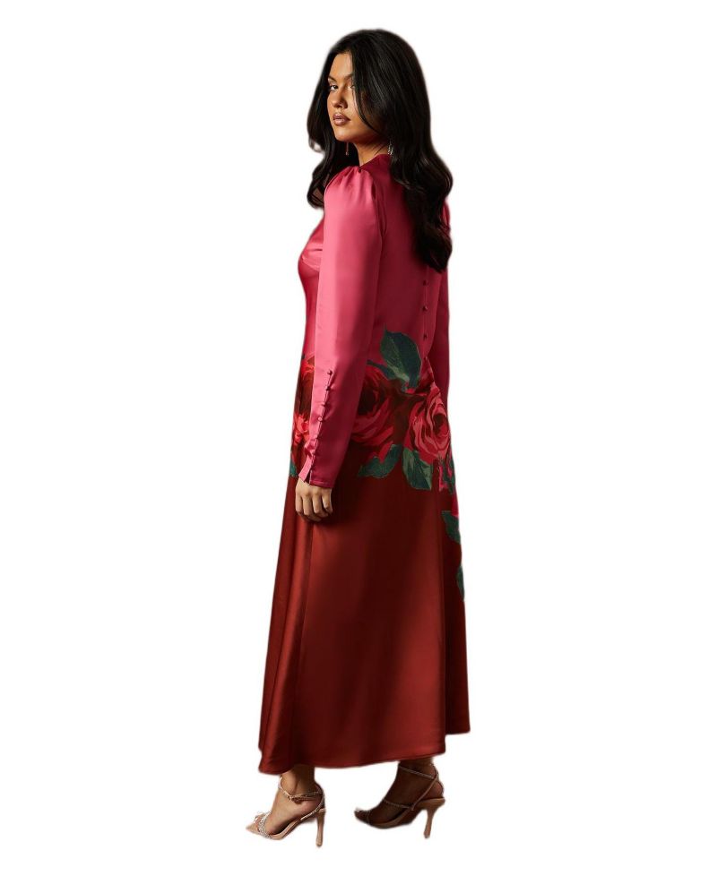 Women's Premium Satin Placement Print Maxi Dress