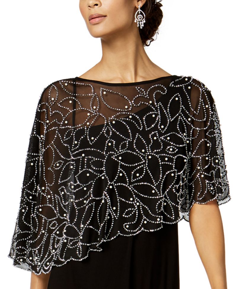Women's Boat-Neck Embellished-Cape Jersey-Knit Gown