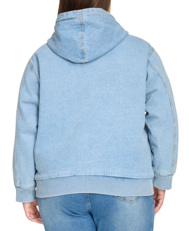 Plus Size Quilted Lined Hooded Bomber Jacket