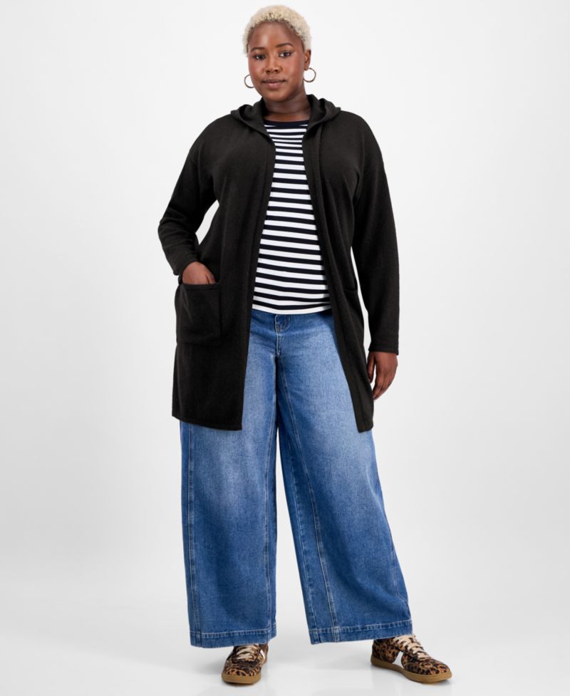 Petite's 100% Cashmere Open-Front Hoodie
