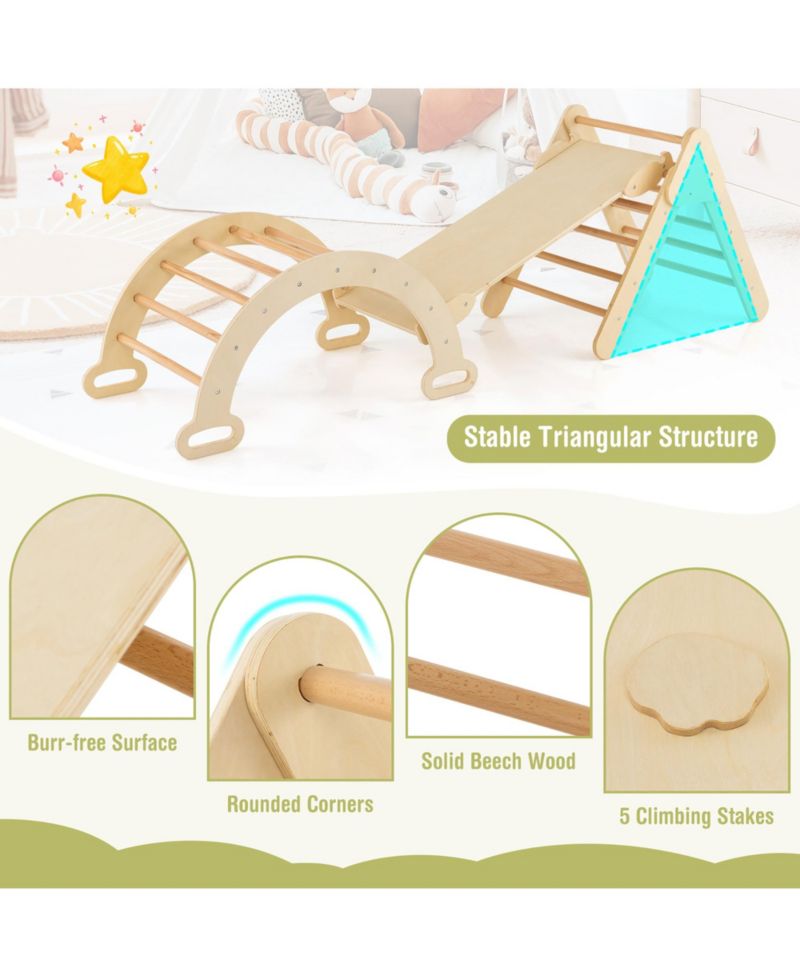 Toddler 3-in-1 Montessori Climbing Triangle, Climbing Arch and Ramp, 3-Piece Set