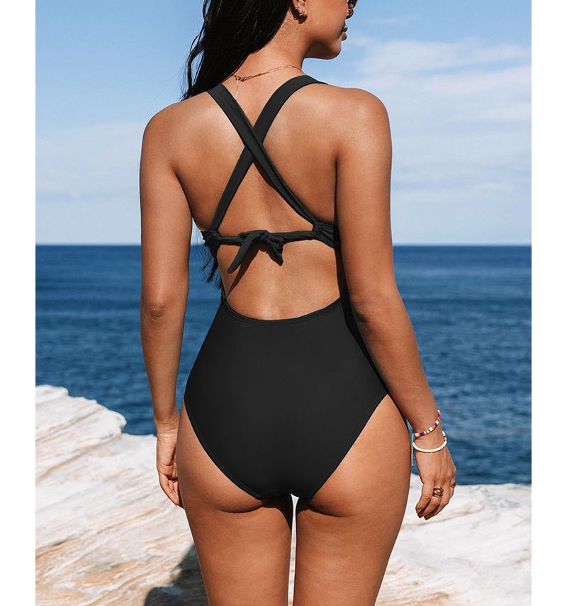 Women's Release Happiness Ruched Cross Back One Piece Swimsuit