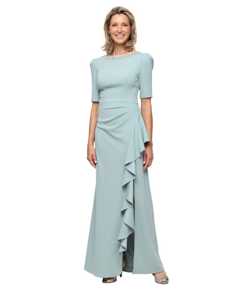 Plus Size Embellished-Neck Ruffle Gown