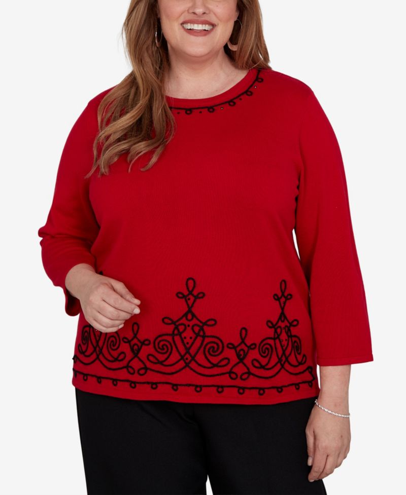 Plus Size Border Scroll Soutache Sweater