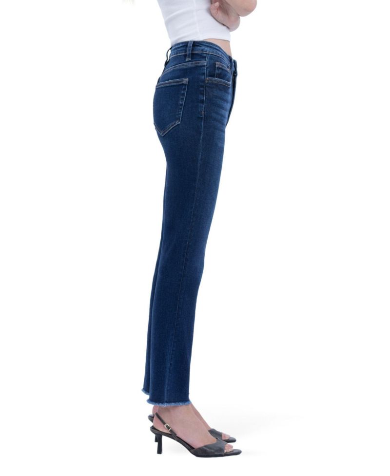Women's Super High Rise Stretch Raw Hem Slim Straight Jeans