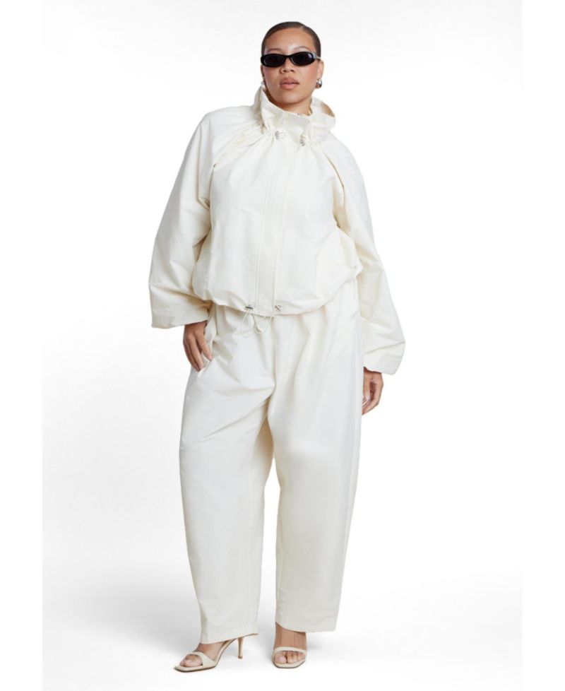 Plus Size Cotton-Blend Drawcord Bomber Jacket