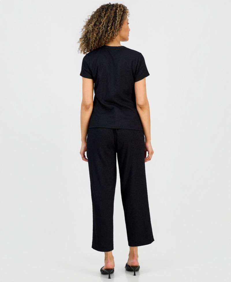 Petite Button-Front Blouse & Ankle Pants