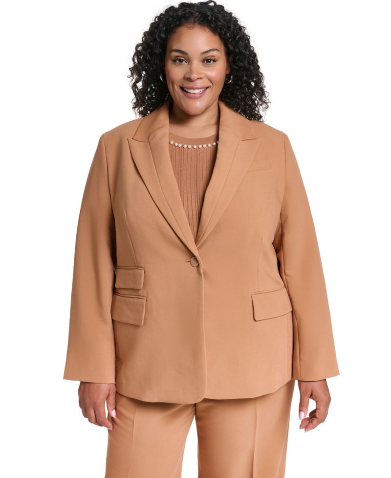 Plus Size One-Button Woven Blazer