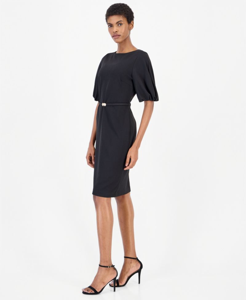 Women's Boat Neck Puff Sleeve Sheath Dress