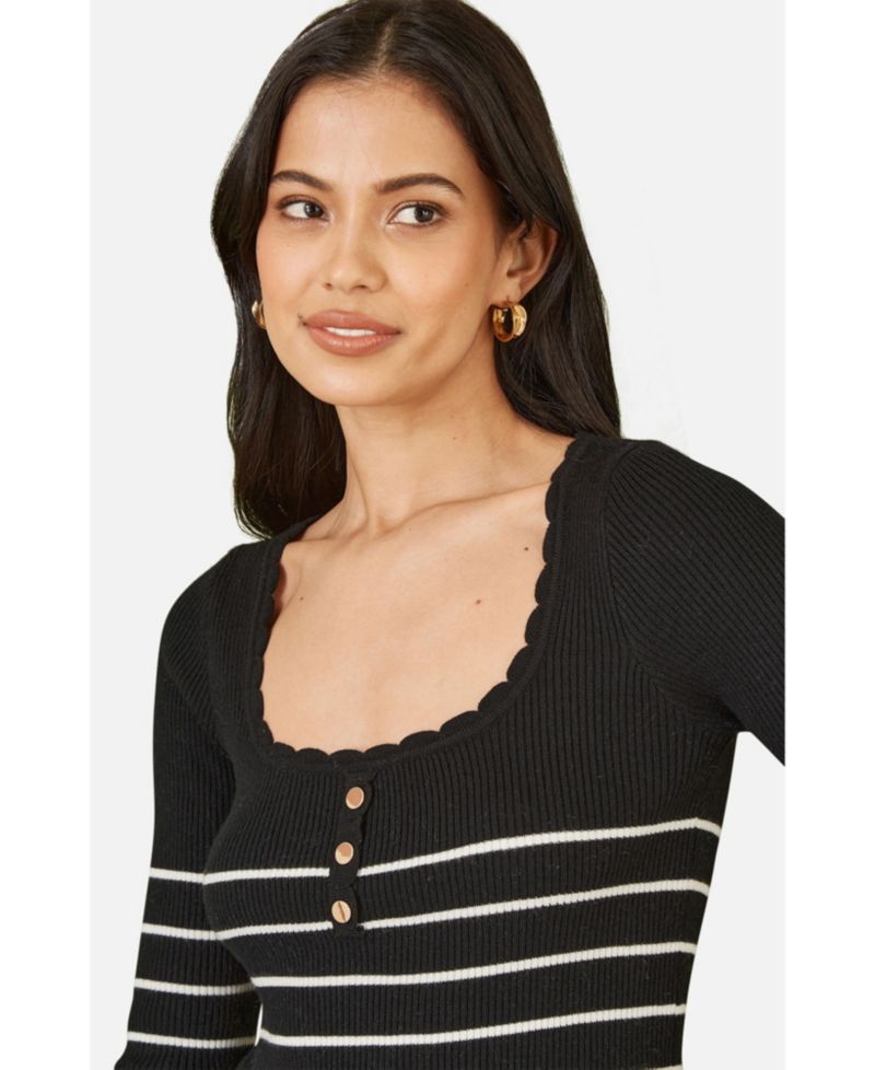 Women's Button Detail Long Sleeve Rib Knit Top