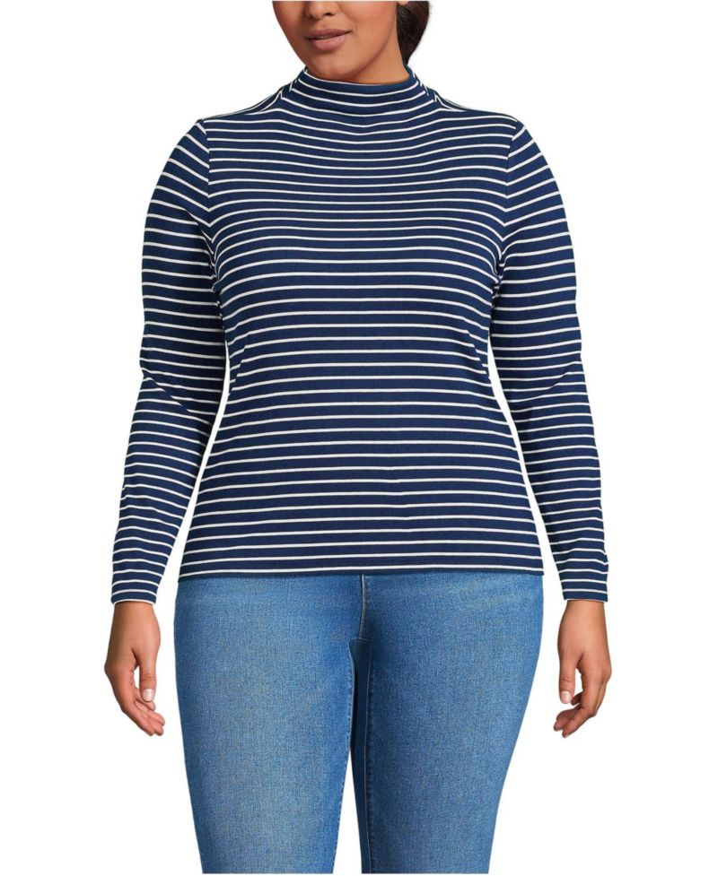 Plus Size Drapey Rib Skimming Long Sleeve Mock Neck