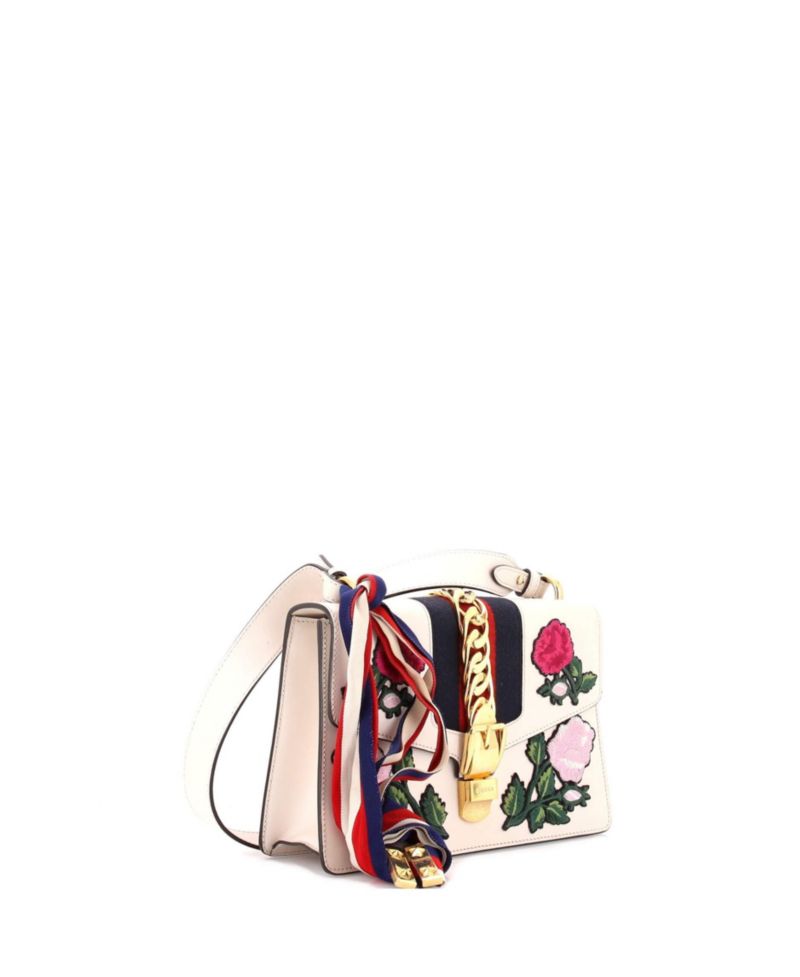 Sylvie Small Embroidered Web Paneling Shoulder Bag