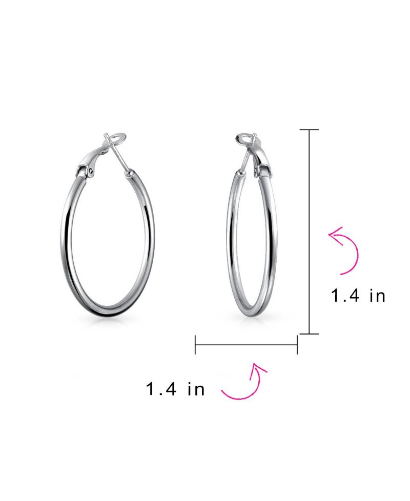 Round Tube Hoop Earrings Hinged Notched Post 1.4" Plain Sterling Silver