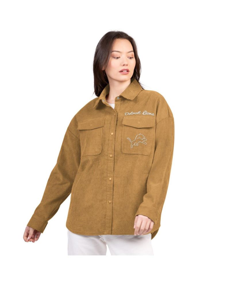 Women's Brown Detroit Lions Re-Match Corduroy Full-Snap Shacket