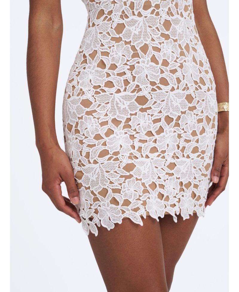 Women's Quinley Floral-Print Lace Teardrop Neckline Mini Dress