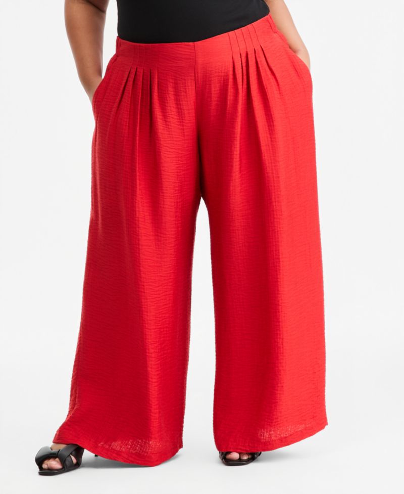 Trendy Plus Size Pull-On Pintucked Gauze Pants