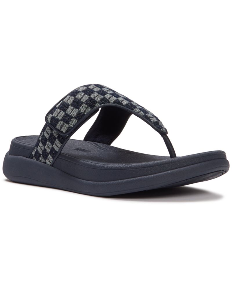 Women's F-Mode Go Checkerboard-Denim Toe-Post Sandals