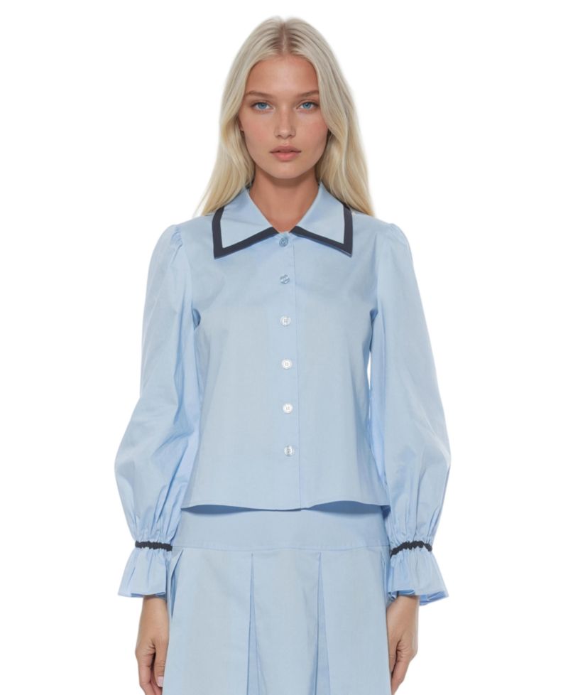 Women's Shannah Long Sleeve Dropped Contrast Collar Blouse