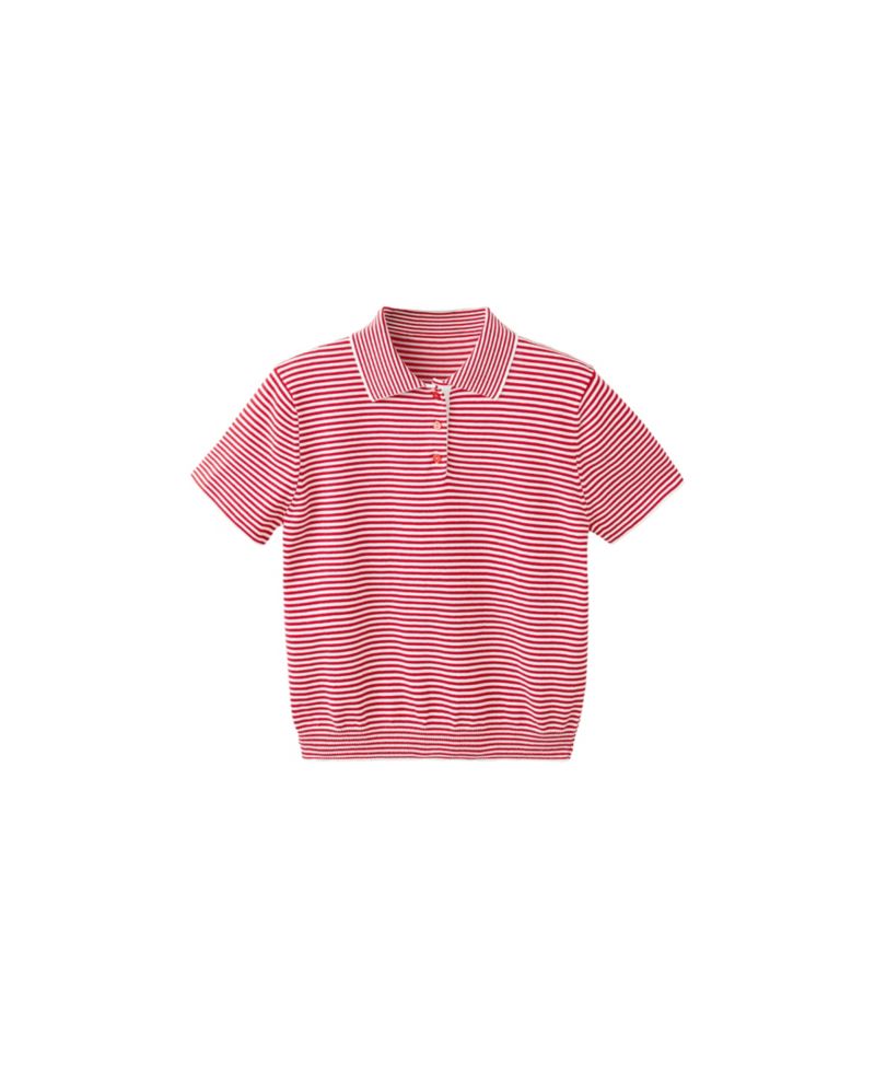Women's Striped Polo Short-Sleeve Sweater