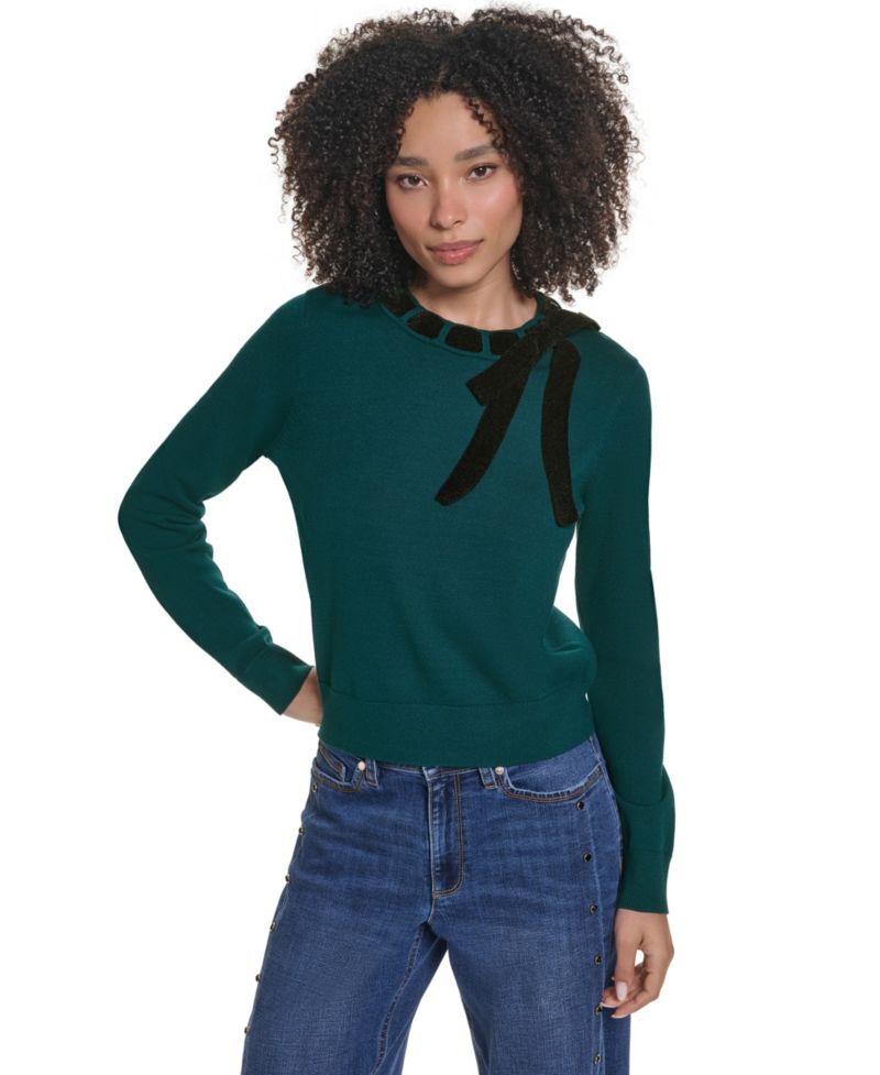 Women's Bow Front Crewneck Fitted Sweater