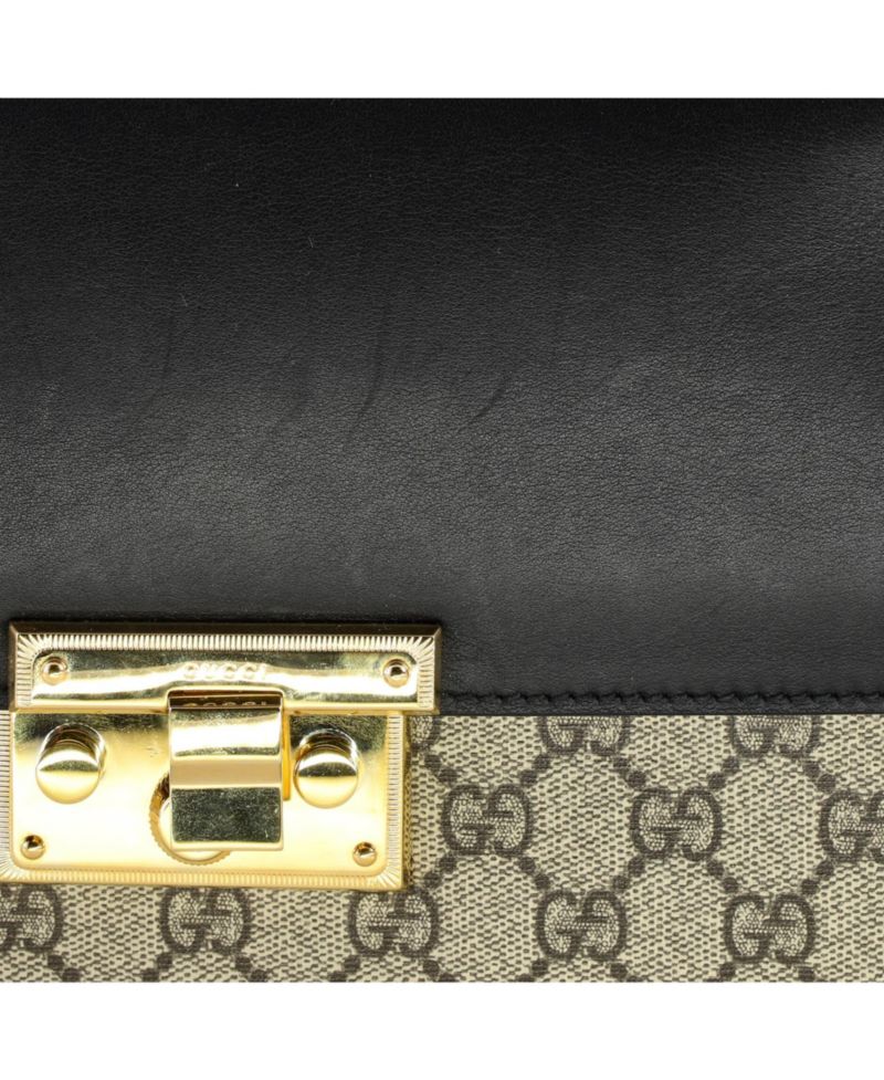 Medium Padlock Top Handle Bag GG Coated Canvas and Leather