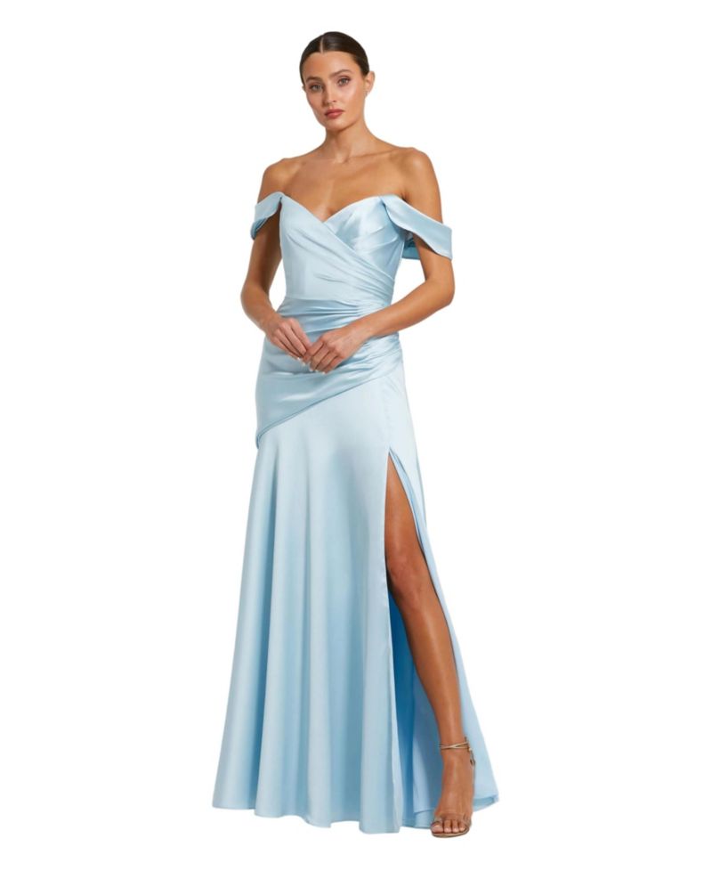 Women's Off-Shoulder Satin Crossover Gown