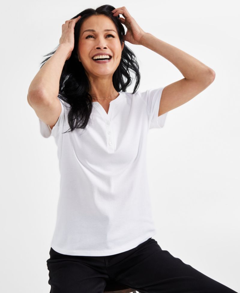 Women's Short-Sleeve Cotton Henley Top