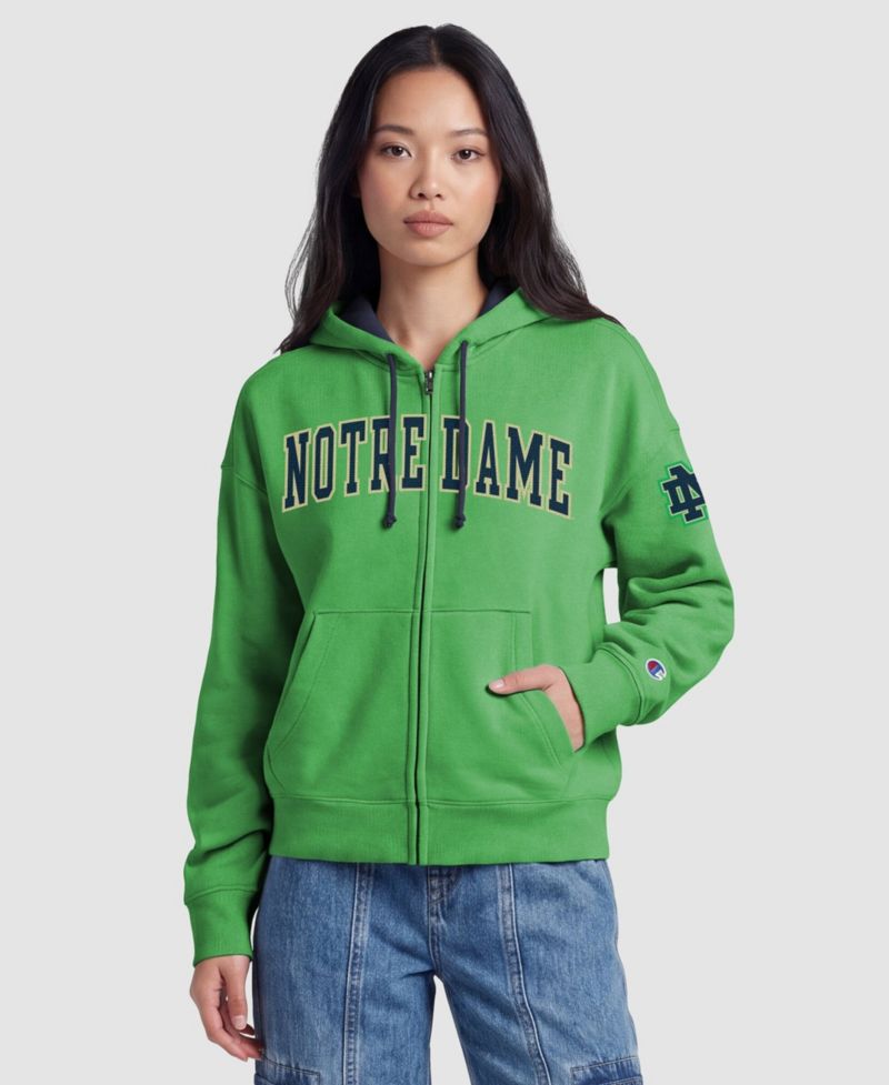 Women's Green Notre Dame Fighting Irish Arch Full-Zip Fleece Hoodie