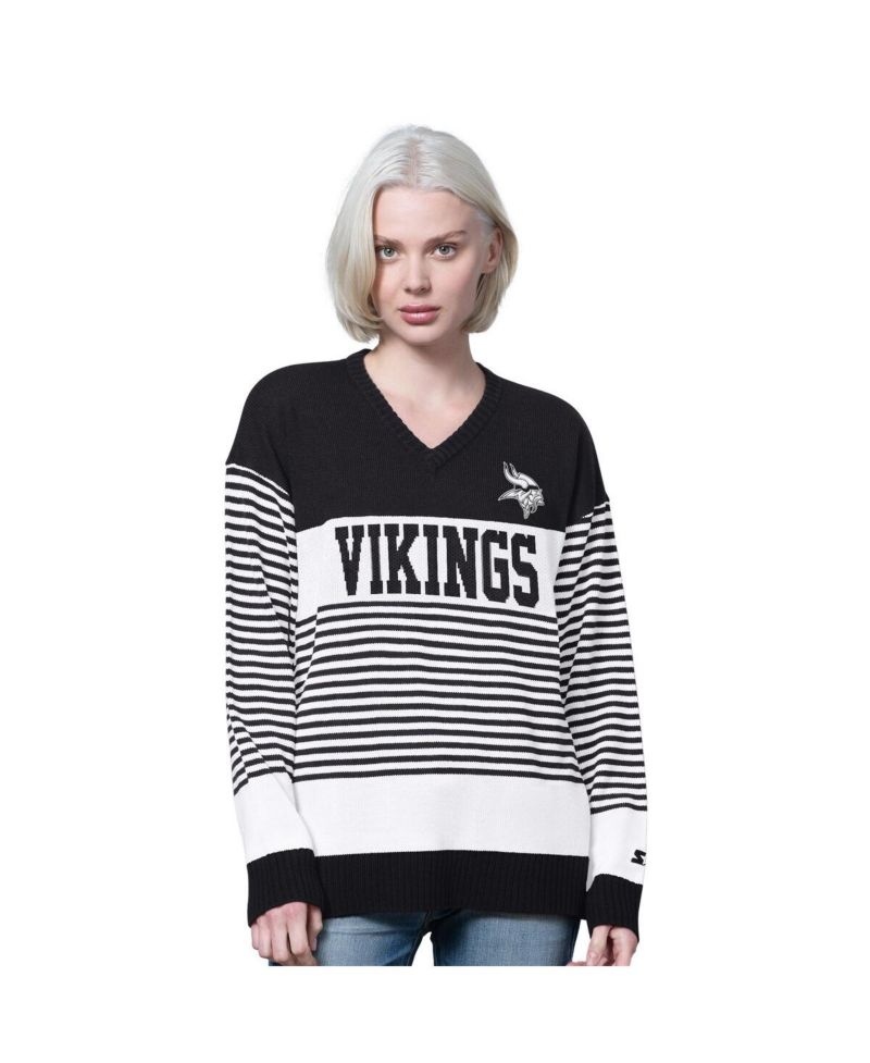 Women's Black Minnesota Vikings No Huddle Striped Sweater