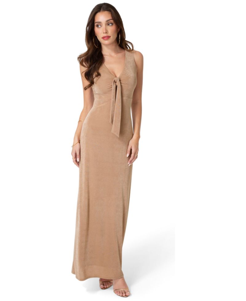 Women's V-Neck Cutout Tie Maxi Dress