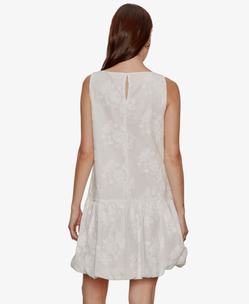 Women's Garden Eyelet Bubble Crew Neck Mini Dress