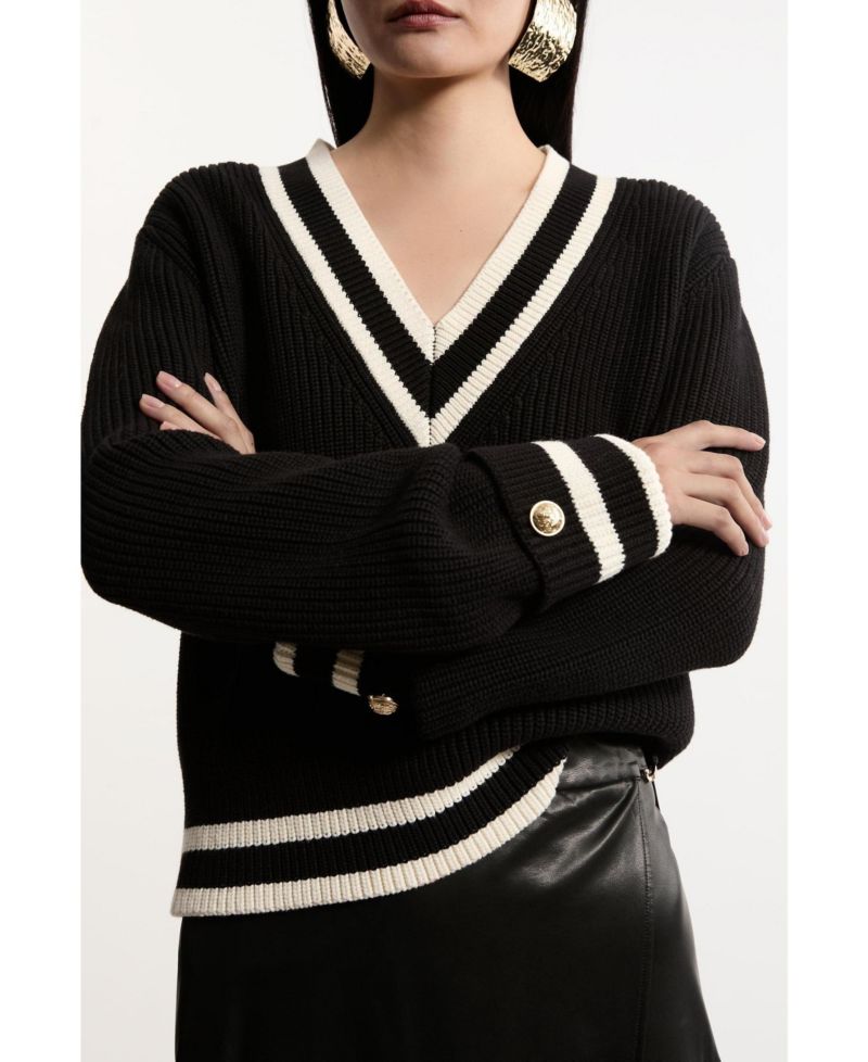 Women's Cotton V-Neck Knit Boxy Jumper