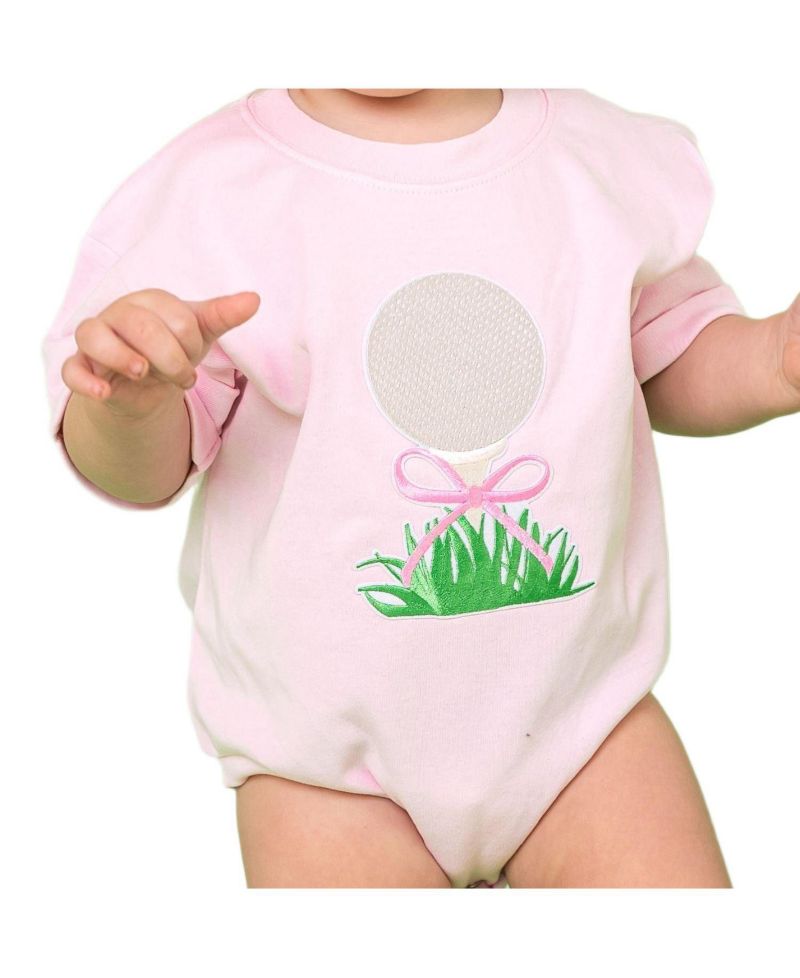 Baby Girls Golf Tee Bow Patch Short Sleeve Romper