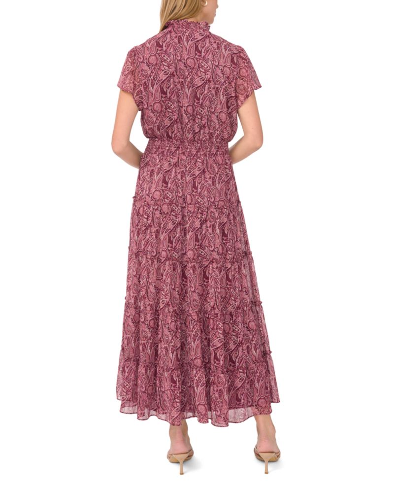 Women's Short-Sleeve Ruffle Tiered Maxi Dress