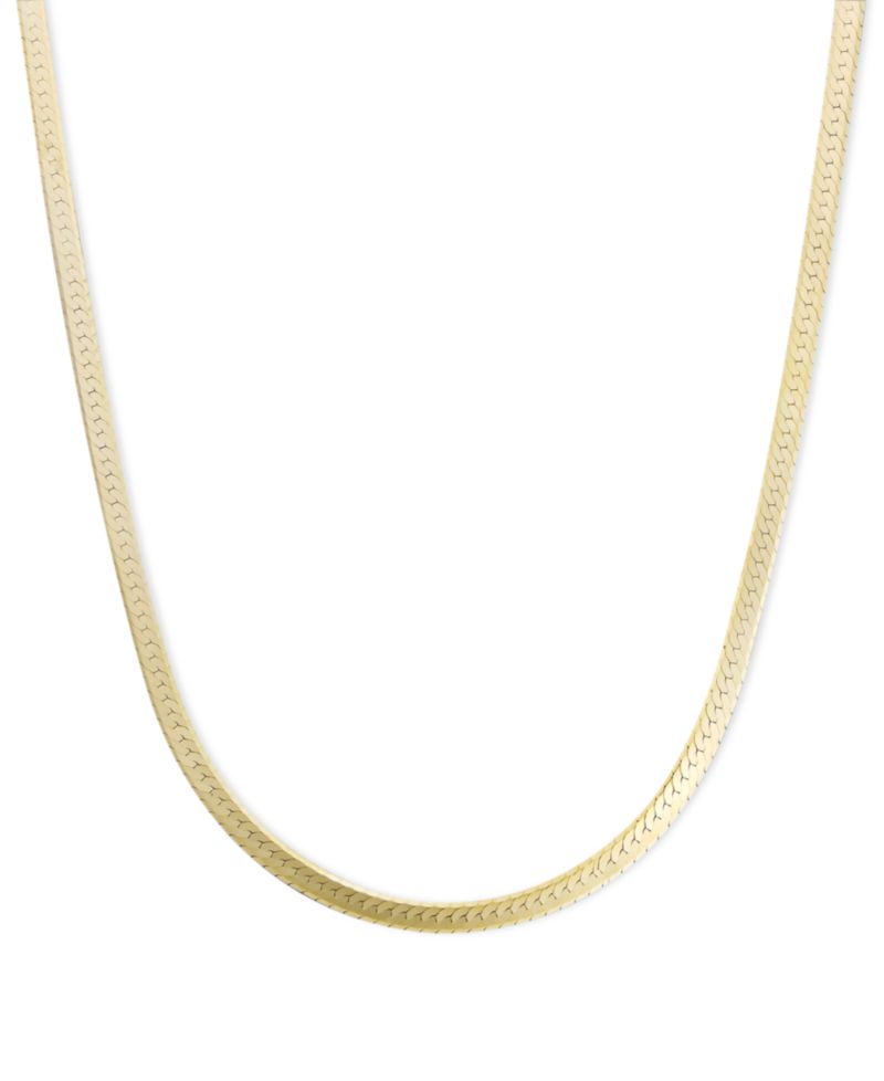 Flat Herringbone Chain Necklace (1-1/4mm) in 14k Yellow or White Gold