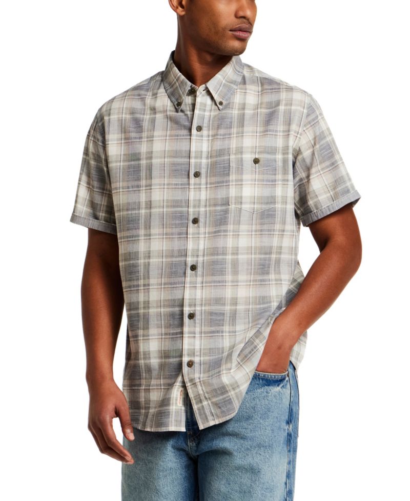 Men's Short-Sleeve Button Down 100% Cotton Plaid Shirt