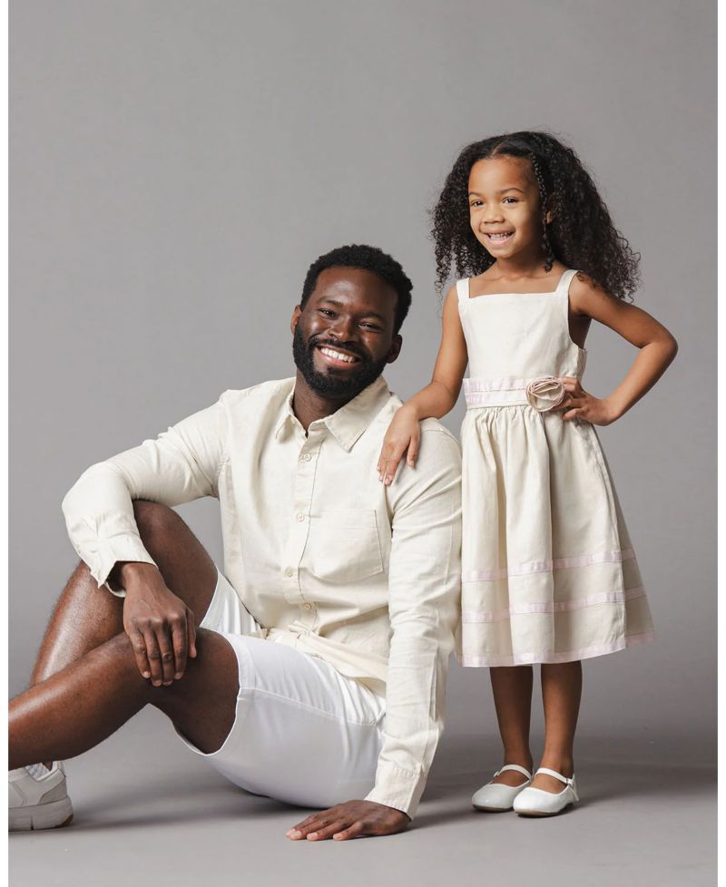 Men's and Girls' Family Matching Tan Linen