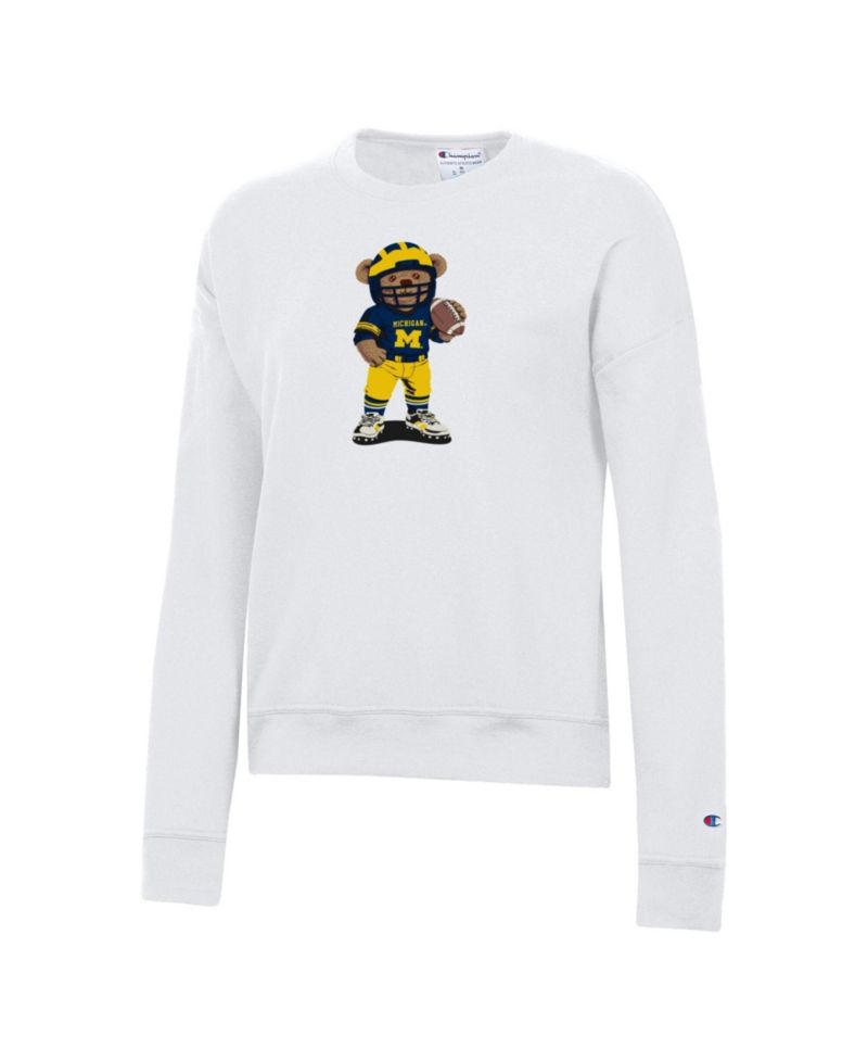 Women's White Michigan Wolverines Teddy Bear Sweatshirt