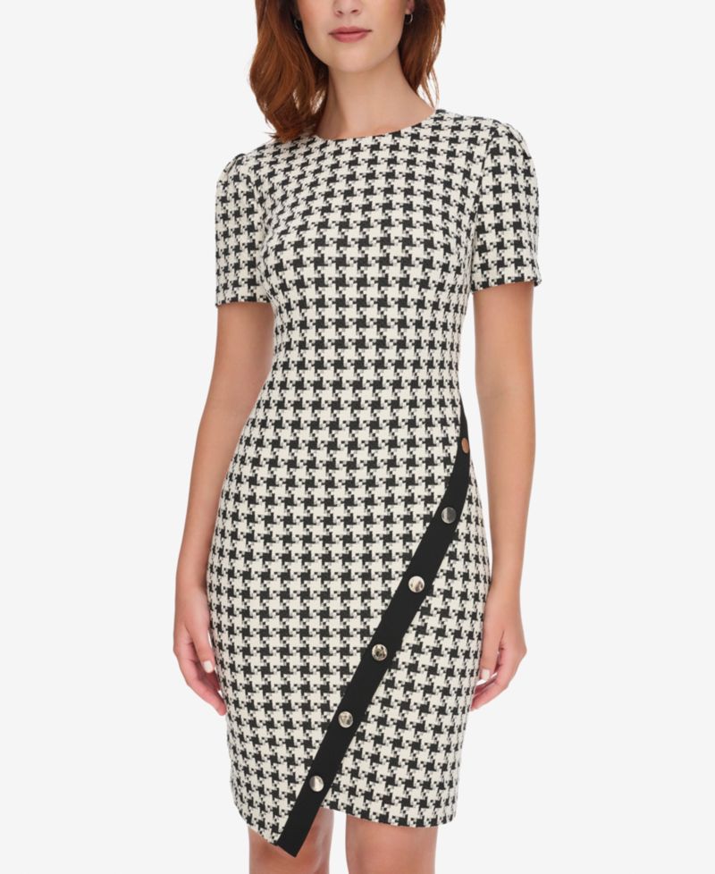 Women's Houndstooth Pattern Sheath Dress
