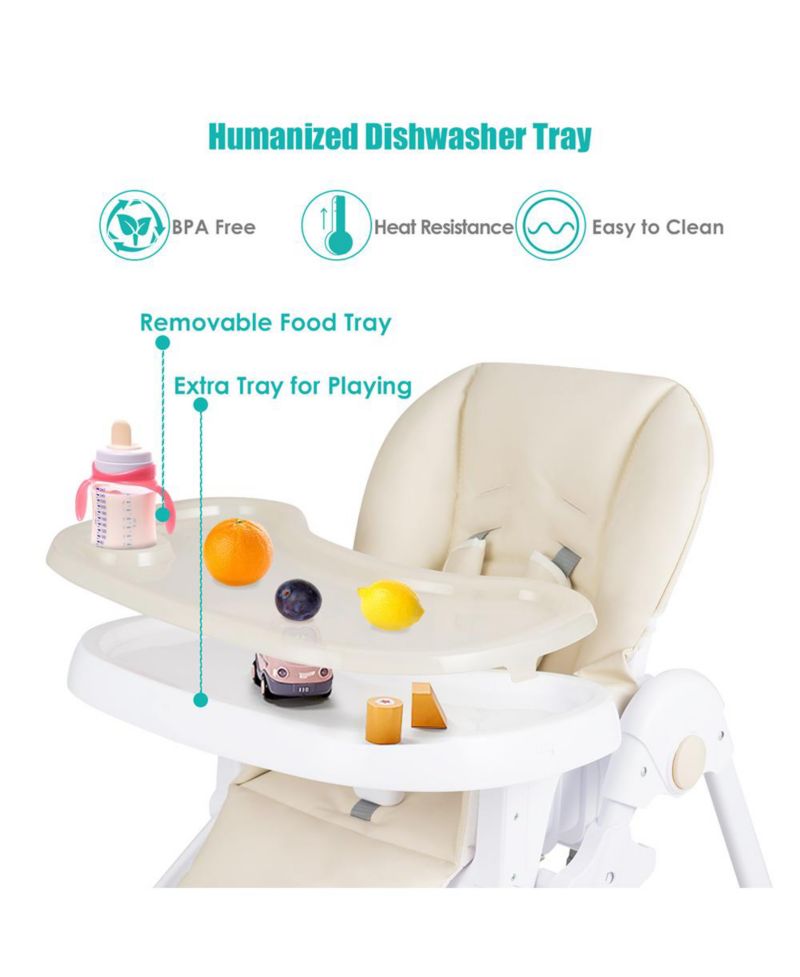 3 in 1 Adjustable Baby High Chair with 7 Height Levels and Double Tray for Feeding